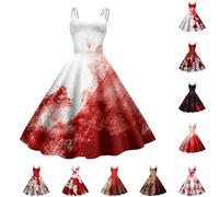 Generisch Costume da Halloween da donna spaventoso e sanguinoso zombie da sposa horror elegante abito da sposa senza maniche con stampa sanguinosa abito da cocktail medievale per feste di carnevale