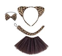 Generisch Costume da leopardo per bambini, costume da animale per bambini, con orecchie animali, cerchietti per capelli, papillon, gonna in tulle, tatuaggio per il viso, costumi di carnevale per