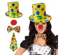 Generisch Costume da pagliaccio per bambini, set di quattro pezzi, include papillon cravatta, cappello per naso rosso, pagliaccio, costume di carnevale, accessorio per bambino, donna, uomo, cosplay