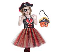 Generisch Costume da pirata da bambina, per Halloween e palcoscenico | Costume da rapina da marinaio con patta per gli occhi, per bambine dai 2 ai 12 anni, per feste, carnevale