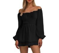 Generisch Costume da pirata da donna, abito estivo, abito swing, con spalle scoperte, scollo slash, abito da skater, tinta unita, senza spalline, lunghezza al ginocchio, per feste di carnevale