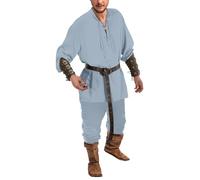 Generisch Costume da pirata da uomo, camicia medievale, set di vestiti in lino, abbigliamento rinascimentale, costume medievale, camicia classica con lacci, pantaloni pirati, pantaloni da spiaggia