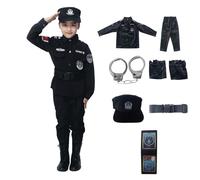 Generisch Costume da polizia, per bambini, unisex, 7 pezzi, per bambini, set da gioco di ruolo, camicia, pantaloni, cappello, cintura, manette, guanti certificato