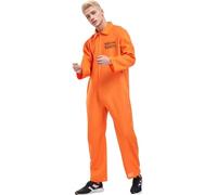 Generisch Costume da prigioniero arancione da uomo con stampa numerata | materiale in poliestere, cerniera su tutta la lunghezza, colletto della camicia, numero di prigioniero stampato