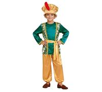 Generisch Costume da principe arabo, costume da carnevale per bambini, costume da mago, cappello, pantaloni e cintura, 4 pezzi, travestimento Aladdin per feste di ruolo