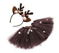 Generisch Costume da renna da bambina, con corna di corna | Costume da renna per bambini, gonna in tulle, travestimento per carnevale, compleanno, palcoscenico