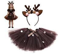 Generisch Costume da renna per ragazze, tutù con fascia per la testa, costume da renna per bambini, gonna in tulle, tutù verung Carnevale compleanno palcoscenico