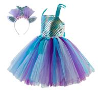 Generisch Costume da sirena per bambine | Tutù con fascia per bambina, 4-12 anni