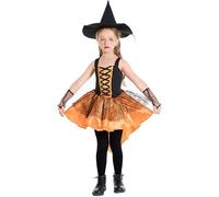 Generisch Costume da strega per carnevale, Halloween, cosplay, da donna, elegante, infestante, vestito da festa (arancione, S)