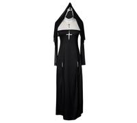 Generisch Costume da suora da donna, 2 pezzi, attillato, da suore, sexy, da suore, slim fit, abito lungo con fessura, costume di carnevale da donna, per cosplay, Halloween, carnevale