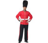 Generisch Costume da uomo da soldato di guardia inglese della Queen's Guard, divisa in 4 pezzi con berretto in pelliccia di orso, travestimento Londra per carnevale e feste a tema
