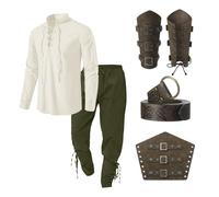 Generisch Costume da uomo medievale vichingo rinascimentale vittoriano vestito pirata steampunk cosplay costume camicia con lacci top con accessori pantaloni vichinghi pantaloni da uomo manicotti in