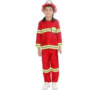 Generisch Costume da vigile del fuoco per bambini, set di due pezzi, top e pantaloni, classico rivestimento dei vigili del fuoco, semplice, perfetto per il gioco di ruolo quotidiano
