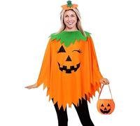 Generisch Costume da zucca unisex Carnevale Halloween 3 pezzi con cappello di zucca Candy Bag Party Cosplay Ragazze Adulti Abbigliamento Donna Divertente Costume da zucca