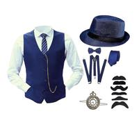 Generisch Costume di Carnevale da uomo anni '20, set con gilet orologio da tasca e cappello, stile retrò, vintage, per matrimoni e cocktail party, elegante gioco in stile Art Déco