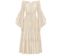 Generisch Costume di Halloween 2024 Halloween stile gotico retrò una spalla campana maniche vita (beige, XXL)