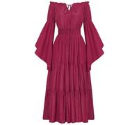 Generisch Costume di Halloween 2024 Halloween stile gotico retrò una spalla campana maniche vita (rosso, XXL)