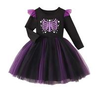 Generisch Costume di Halloween da ragazza, costume di Halloween, a maniche lunghe, vestito gotico, elegante, per cosplay, per bambini, strega, fata, tazza medievale in legno (viola, 3-4 anni)