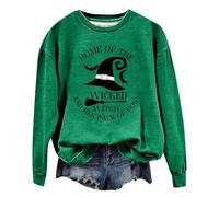 Generisch Costume di Halloween Felpe con parole grafiche da donna, felpa con umorismo di Halloween, maglietta morbida stampata, felpa da donna, verde, S