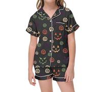 Generisch Costume di Halloween per Bambini Estivi Homewear Ragazzi Ragazze Cartoon Pipistrello Stampato Manica Corta T-Shirt Pantaloni Corti Pigiama Abiti per Bambini Comfort