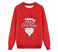 Generisch Costume di Natale 2026 Donne Mamma Natale Maglione Top Famiglia Set Natale O Collo Manica Lunga Felpa Natale Stampato Felpa, Colore: rosso, S