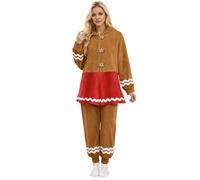 Generisch Costume di Natale da donna, con Babbo Natale, renne di pan di zenzero, per la casa, set completo, per feste e giochi di ruolo, per famiglie, biancheria da notte