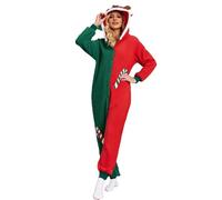 Generisch Costume di Natale da donna con chiusura lampo, con cappuccio, in flanella, set completo con tessuto accogliente, effetto loungewear