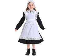 Generisch Costume di Natale da ragazza in pizzo bianco e nero, set completo con vestibilità elegante, morbido tessuto per carnevale e giochi di ruolo, per feste a tema