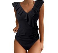 Generisch Costume intero donna costume da bagno dimagrante costume da bagno carino balze con scollo a V costume da bagno rosso da donna Baywatch, Nero , M