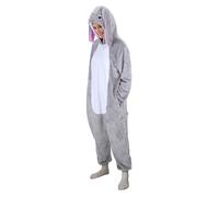 Generisch Costume invernale da donna con coniglietto animale, per adulti, morbido pigiama con, grigio., XL