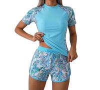 Generisch Costume tankini da donna, ideale per il surf e la spiaggia. La parte superiore e la parte inferiore del bikini modellante offrono una copertura ottimale per gli sport acquatici., Blu, S