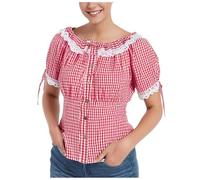 Generisch Costume tradizionale da donna, per la birra, da donna, a quadretti, a maniche corte, con decorazione a bottoni, per la birra, a maniche corte, colore rosso, XL