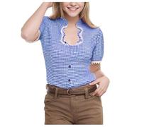 Generisch Costume tradizionale da donna, per la birra, da donna, a quadretti, a maniche corte, con decorazione a bottoni, per la birra, a maniche corte, colore blu, L