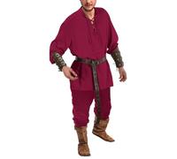 Generisch Costume vichingo da uomo medievale pirata set rinascimentale vittoria, costume medievale classico con lacci, pantaloni da pirata, pantaloni da cavaliere, 0utfits spiaggia