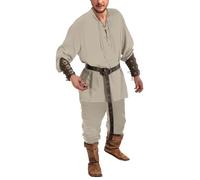 Generisch Costume vichingo da uomo medievale pirata set rinascimentale vittoria, costume medievale classico con lacci, pantaloni da pirata, pantaloni da cavaliere, 0utfits spiaggia