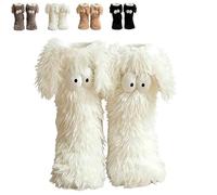 Generisch Cozy Sockes for Women, Winter Warm Fuzzy Non-Slip Slipper Socks with Cute Big Eyes, Thick Plush Winter Home Socks, Soft Warm Floor Socks, bianco, Taglia unica Larga