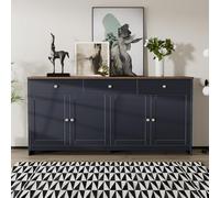 Generisch Credenza grigia nera 160 cm con 4 ante e 3 cassetti - Armadietto rustico per soggiorno, sala da pranzo, ripiani regolabili e facilmente montabile