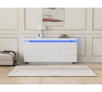 Generisch Credenza moderna per soggiorno, mobile da appoggio, cassettiera, mobile a 2 ante, 3 cassetti, lucido, senza maniglie, 140 x 35 x 72,5 cm, colore bianco