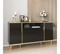 Generisch Credenza nera lucida con 1 cassetto, cassettiera per camera da letto, credenza nera lucida - B150/T40/H80 cm