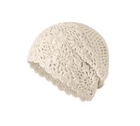 generisch Crochet Beanie Hat Fall Handmade Knit Floral Cap Cotton Cutout Summer Hats for Women Lightweight Knitted Cap 1 anno, beige., Taglia unica