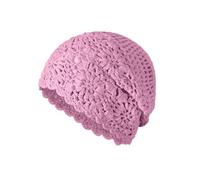 generisch Crochet Beanie Hat Fall Handmade Knit Floral Cap Cotton Cutout Summer Hats for Women Lightweight Knitted Cap 1 anno, Colore: rosa., Taglia unica