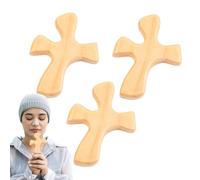Generisch Croci in legno piccole, crocifisso portatile - Croci confortanti in set da 3 pezzi, piccola crocifisso a mano, croci a punta delle dita per pregare tutti i giorni