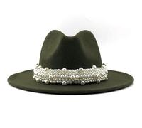 Generisch Cuffia da bagno a pelo lungo, alla moda, elegante, cappello jazz, anello di perle con cilindro, cappello a tesa grande, cappello da donna in lana cappello da pescatore motivo floreale, verde