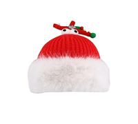 Generisch Cute Christmas Knitted Hat Winter Warm Caps with Plush Brim Reindeer Crochet Beanie Christmas Hat 2024 Cat Cap con orecchie, Rosso anguria., Taglia unica