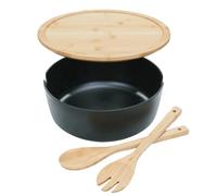 Generisch da portata per insalata - Grandi ciotole per servire con coperchio - da portata in legno con cucchiaio e forchetta per la casa, cucina cereali, frutta, spuntino, mescolare
