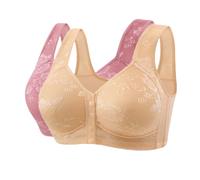 Generisch Daisy Bras for Older Women Front Closure Push Up No Underwire, Comfortable Mid Buttons Comfortable,Full Coverage Support, 2 pezzi H, 48