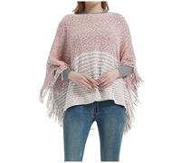 Generisch Damenmode Fransen Frühling und Herbst Winter Fledermausärmel Pullover Pullover Gestreiften Cape Pullover Schal Top (One Size)