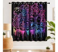 Generisch Dark Trendy - Tende termiche oscuranti con occhielli, 215 x 140 cm (altezza x larghezza), confezione da 2 pezzi, neon graffiti, stelle, fulmini, fantasmi, street style, per soggiorno