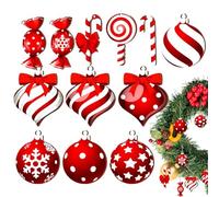 Generisch Decorazione a forma di lecca-lecca per albero di Natale, 12 palline piatte per albero di Natale, design con foro di fissaggio per bastoni di zucchero