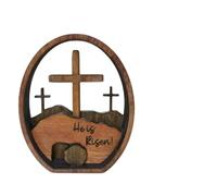 Generisch Decorazione pasquale Ornamenti Resurrezione Pasqua Decorazione Egli è risorto Cristianesimo Scena di Pasqua vuota Uova di legno (Brown, 11.43X13.97CM)